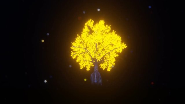 Magical Golden Tree floating and rotating, seamless loop
