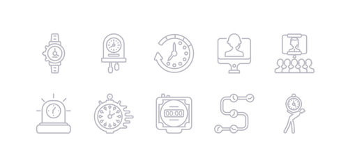 Fototapeta premium simple gray 10 vector icons set such as time pressure, timeline, timer, timing, urgent, video conference, videocall. editable vector icon pack