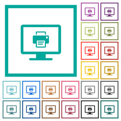 Print screen flat color icons with quadrant frames