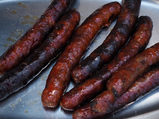 traditional charcoal barbecue beef skewers sausages