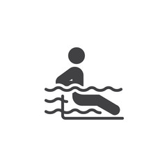 Man in a swimming pool vector icon. filled flat sign for mobile concept and web design. Man relax hydromassage bathing glyph icon. Symbol, logo illustration. Pixel perfect vector graphics - obrazy, fototapety, plakaty