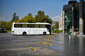 lonely bus waiting passengers on station