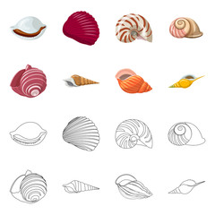 Vector design of animal and decoration sign. Set of animal and ocean stock symbol for web.
