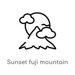 outline sunset fuji mountain vector icon. isolated black simple line element illustration from nature concept. editable vector stroke sunset fuji mountain icon on white background