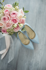 stylish wedding attributes of bride. classic bride's bouquet