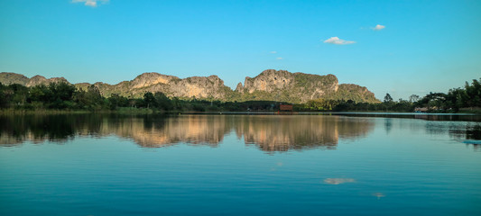 landscape with lake and blue sky