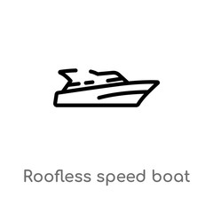 Fototapeta premium outline roofless speed boat vector icon. isolated black simple line element illustration from nautical concept. editable vector stroke roofless speed boat icon on white background