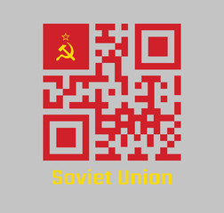 QR code set color of Soviet Union flag. a plain red flag with a golden hammer and sickle and a gold-bordered red star in its upper canton.