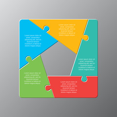 Five pieces puzzle jigsaw squares infog raphic.