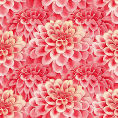 Watercolor pattern of pink dahlia scaled flowers