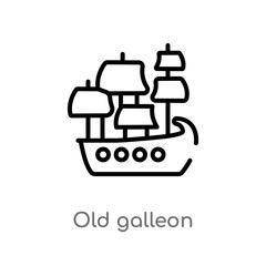 outline old galleon vector icon. isolated black simple line element illustration from nautical concept. editable vector stroke old galleon icon on white background