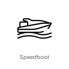 outline speedboat vector icon. isolated black simple line element illustration from nautical concept. editable vector stroke speedboat icon on white background