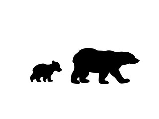 Bear family black silhouette animals. Vector Illustrator.  