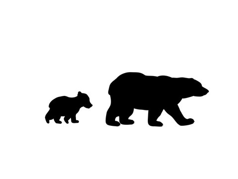Bear Family Black Silhouette Animals. Vector Illustrator.  