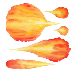 Watercolor collection of fire flames of different shapes