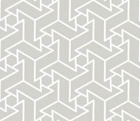Abstract simple geometric vector seamless pattern with white line texture on grey background. Light gray modern wallpaper, bright tile backdrop, monochrome graphic element