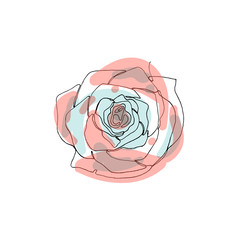 Hand drawn minimalistic rose flower, one single continuous black line simple drawing. isolated on white background. Stock vector illustration.