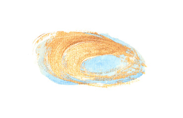 Abstract golden and blue watercolor stains on white background for your design