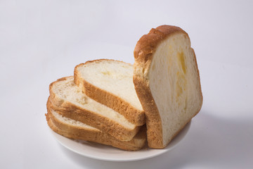 Slice of toasted bread on white background