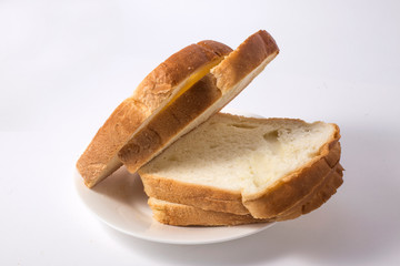 Slice of toasted bread on white background