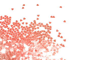 Glittering pink hearts on white background