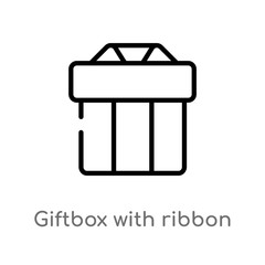 outline giftbox with ribbon vector icon. isolated black simple line element illustration from party concept. editable vector stroke giftbox with ribbon icon on white background