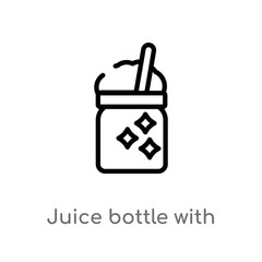 Fototapeta premium outline juice bottle with straw vector icon. isolated black simple line element illustration from party concept. editable vector stroke juice bottle with straw icon on white background