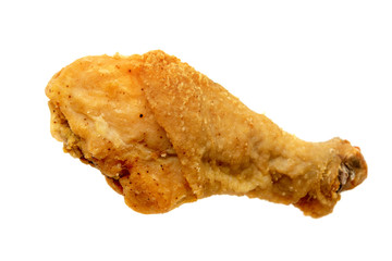 Fried chicken drumstick isolated.
