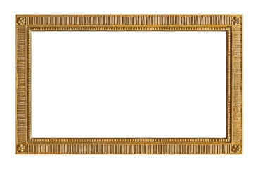 Panoramic golden frame for paintings, mirrors or photo isolated on white background