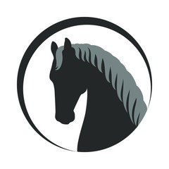 Head horse sign. Horse icon. Isolated silhouette head horse in the circle on white background. Logo. Vector illustration