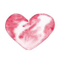 Big pink red watercolor heart, hand drawn, isolated on white background