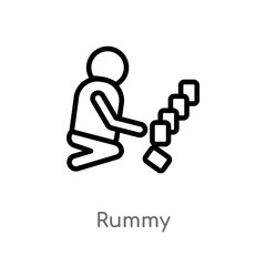outline rummy vector icon. isolated black simple line element illustration from people concept. editable vector stroke rummy icon on white background