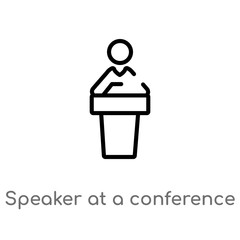 outline speaker at a conference vector icon. isolated black simple line element illustration from people concept. editable vector stroke speaker at a conference icon on white background