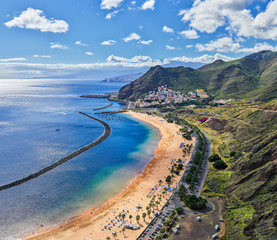 Obraz premium Aerial view of Teresitas Beach in Tenerife, Canary Islands, Spain