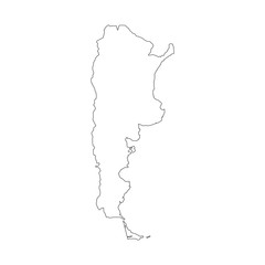 Argentina map with country borders, thin black outline on white background. High detailed vector map with counties/regions/states - Argentina. contour, shape, outline, on white.
