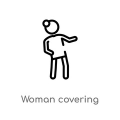 outline woman covering vector icon. isolated black simple line element illustration from people concept. editable vector stroke woman covering icon on white background