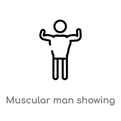 outline muscular man showing his muscles vector icon. isolated black simple line element illustration from people concept. editable vector stroke muscular man showing his muscles icon on white