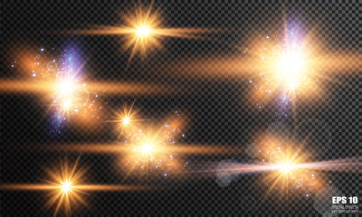Obraz na płótnie Canvas Glow light effect. Vector illustration. Christmas flash Concept. Vector illustration of abstract flare light rays. A set of stars, light and radiance, rays and brightness. Glow light effect.