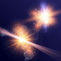 Glow light effect. Vector illustration. Christmas flash Concept. Vector illustration of abstract flare light rays. A set of stars, light and radiance, rays and brightness. Glow light effect.