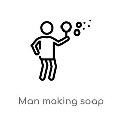 outline man making soap bubbles vector icon. isolated black simple line element illustration from people concept. editable vector stroke man making soap bubbles icon on white background