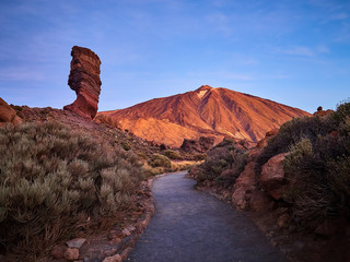 Mount Teide on Tenerife. Beautiful landscape in the national park on Tenerife with the famous rock, Cinchado, Los Roques de Garcia in the scene