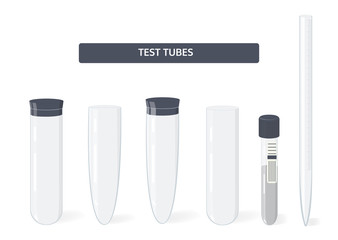 Several medical and chemical test tubes for laboratory experiments. Vector flat illustration.