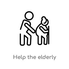 outline help the elderly vector icon. isolated black simple line element illustration from people concept. editable vector stroke help the elderly icon on white background