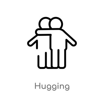 Outline Hugging Vector Icon. Isolated Black Simple Line Element Illustration From People Concept. Editable Vector Stroke Hugging Icon On White Background