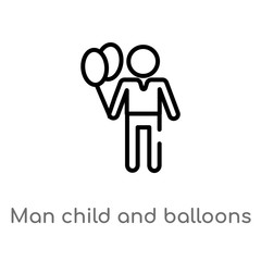 outline man child and balloons vector icon. isolated black simple line element illustration from people concept. editable vector stroke man child and balloons icon on white background