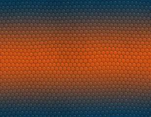 Deep blue and orange gradient snake skin pattern, hexagonal scale