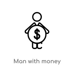 Obraz premium outline man with money vector icon. isolated black simple line element illustration from people concept. editable vector stroke man with money icon on white background