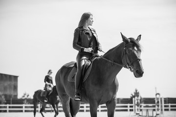 Fototapeta na wymiar Horse riding and equestrian training