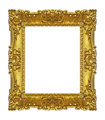 Golden frame for paintings, mirrors or photo isolated on white background	