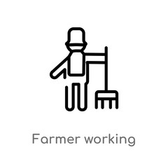 outline farmer working vector icon. isolated black simple line element illustration from people concept. editable vector stroke farmer working icon on white background